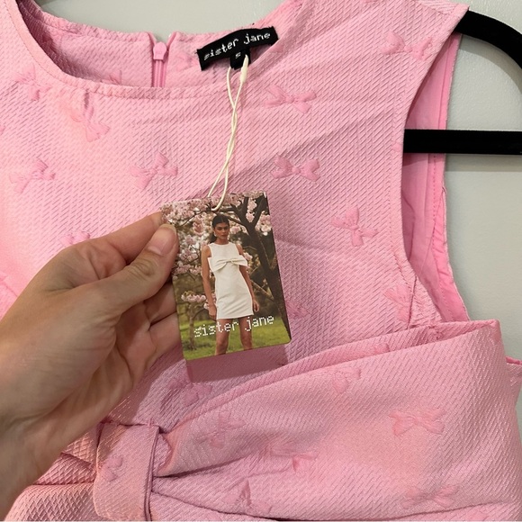 NWT Sister Jane Gali Bow Jacquard Mini Dress Pink Women’s Sz Small Party Formal - Picture 4 of 9